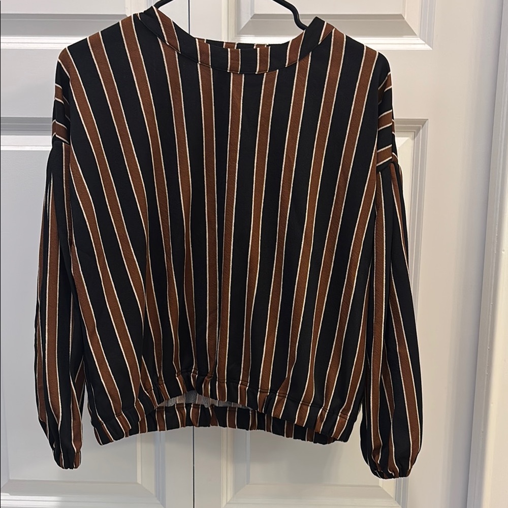 NWT Knot Sisters Black and Brown Blouse with Mandarin Collar